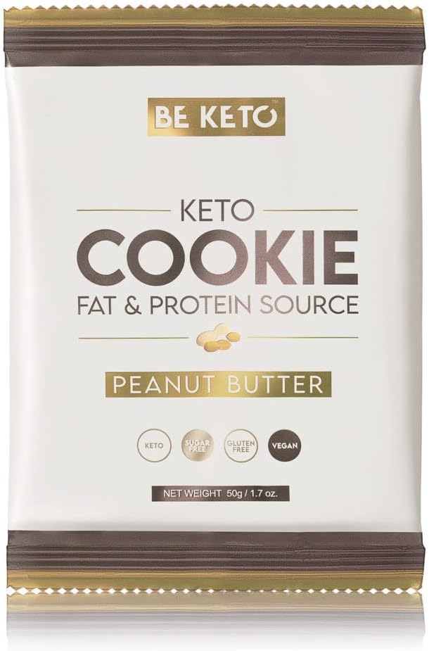 BeKeto Cookie 50g - Peanut Butter - Gluten Free, Low Carb, High Protein - Keto Friendly, No Added Sugar - Soft Baked Diet Snack High Quality Fat Source