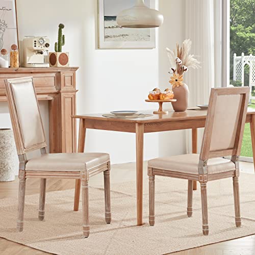 Dining Chairs Set Of 2 French Country Dining Room Chairs Farmhouse Upholstered Chair With Ladder Backrest Carving Rubberwood Solid Turned Leg Wood Dining Chair For Living Room Bedroom Kitchen Beige #TOP6