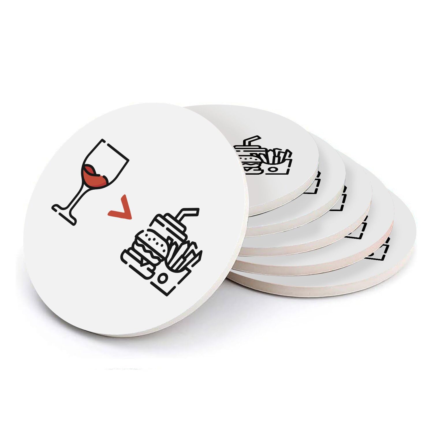 Sous verre ronds en céramique dessous de verre humour nourriture lot de 6 verres et tasses