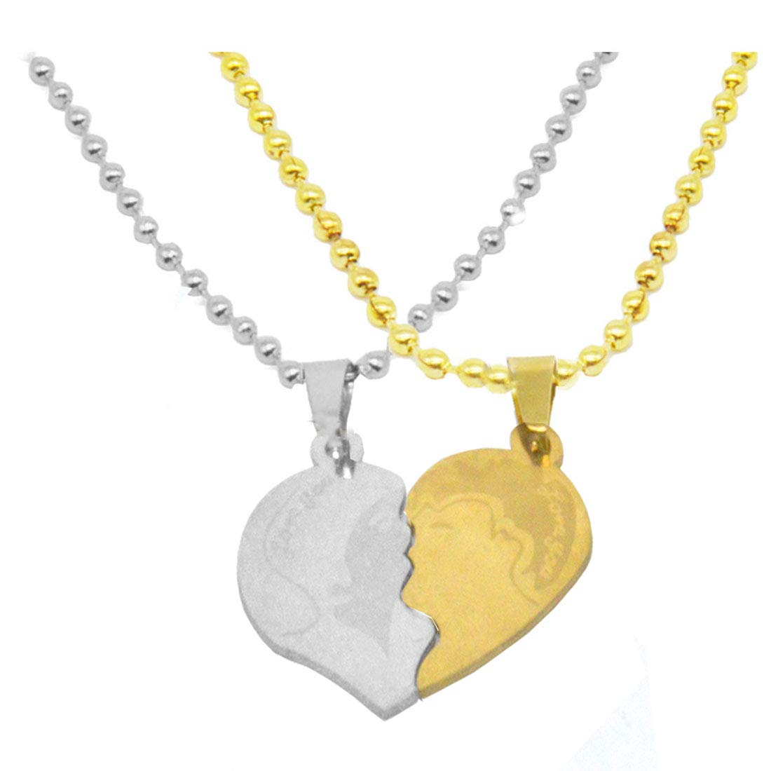 Romantic Lovers Splice Kiss Love You Heart Silver Gold Stainless Steel Necklace Pendant-image-28