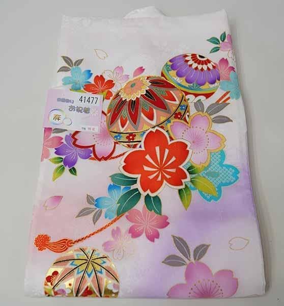 お宮参り 産着 のしめ 女児 正絹 綸子地 日本製 金駒縫 祝着 鞠 桜