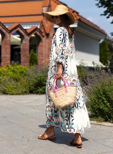 Image of miduo Womens Loose Fit Casual Summer V Neck Half Sleeve Bohemian Geometric Pattern Maxi Long Dresses