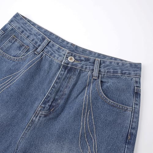 Men’s Baggy Jeans Wide Leg Denim Pants with Wave Stitch Detail Vintage Washed Streetwear Skate Style2