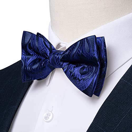 Image of DiBanGu Paisley Pre-Tied Bow Ties for Men Silk Adjustable Bowtie and Pocket Square Cufflinks for Wedding Party
