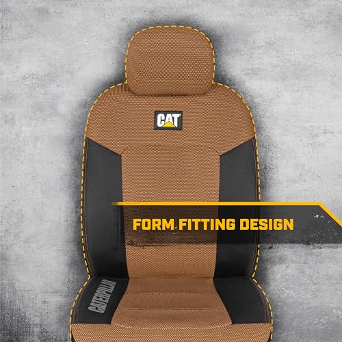 Image of Cat MeshFlex Automotive Seat Covers for Cars Trucks and SUVs (Set of 2) - Beige Car Seat Covers for Front Seats, Truck Seat Protectors with Comfortable Mesh Back, Auto Interior Covers | Airbag Compatible Interior Protection for Trucks, Suv, and Cars - (2) Front Seat Protectors Automotive and Truck Accessories