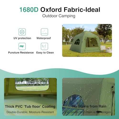 Image of KNUO Inflatable Camping Tent, Large Blow-Up Air Tent, No Assembly Needed Luxury Glamping House, Oxford Fabric
