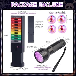 PAWFECTJEE Ghost Hunting Equipment Kit - 6 Pcs Set with Emf Meter, UV Flashlight, LED Light up Pet Cat Ball - Paranormal Investigation Gear for Home and Office Inspections - Great Gift Idea