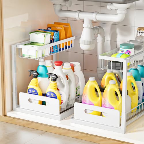 Under Kitchen Sink Organizer 2 Tier, Pull Out Bathroom Sink Organizers and Storage, Cabinet Kitchen...