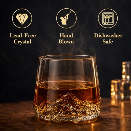 Image of WRINGO 230 ML Mountain Whisky Glass Set of 6 | Premium Transparent Whiskey Glasses for Scotch, Bourbon, Cocktails, Juice & Water | Heavy Base Drinking Tumblers for Home Bar