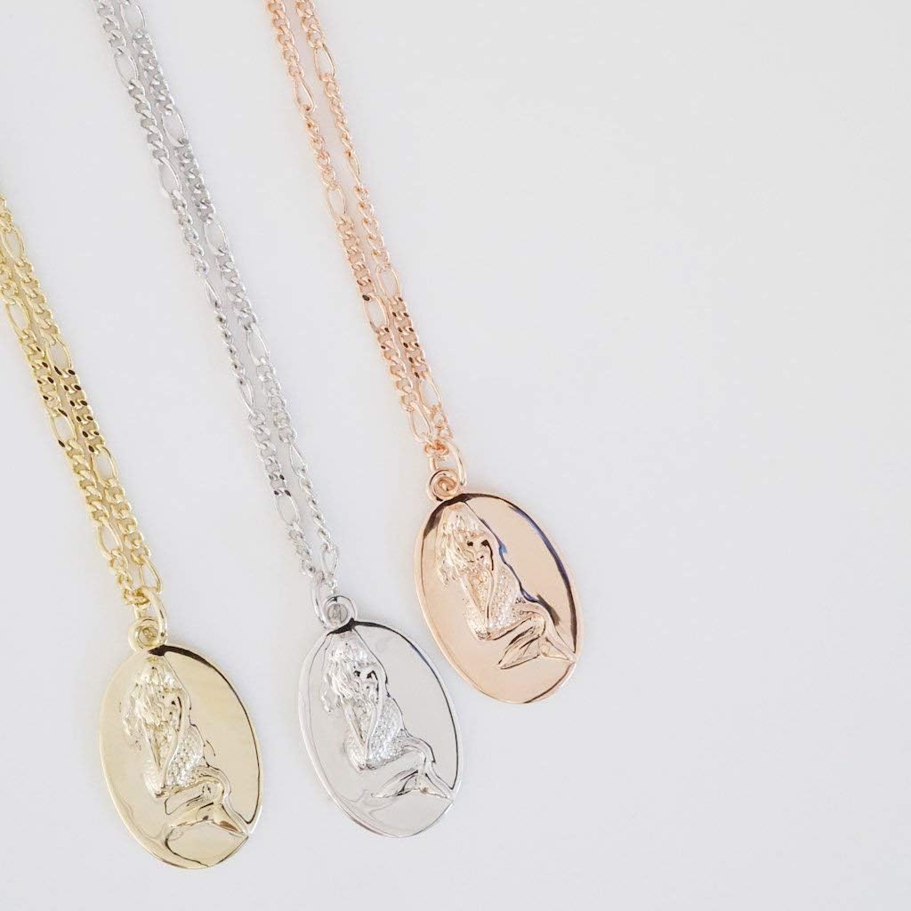 Honeycat Mermaid Disc Pendant Necklace in Gold, Rose Gold, or Silver | Minimalist, Delicate Jewelry