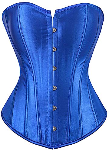 ADELCE Womens Sexy Boned Overbust Shaper Push Up Bodysuit Lace up Corsets and Strap Bustiers Top Blue S