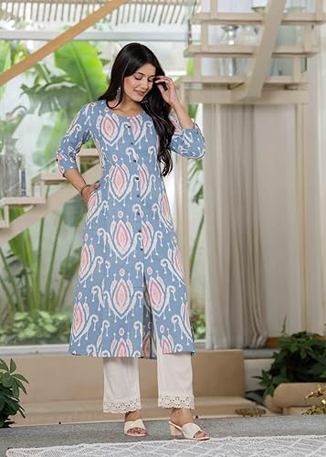 Image of Pistaa's Women's Floral Print A-Line Kurta with Lace Palazzos