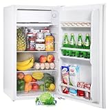 Upstreman 3.2 Cu.Ft Mini Fridge with Freezer, Single Door Mini Fridge, Dorm Fridge, Adjustable Thermostat, Mini Refrigerator for Dorm, Office, Bedroom, White-BR321