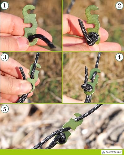 NACETURE Tensores para Cuerdas de Tienda de Campaña de Aleación de Aluminio, Ajustadores de Guías para Camping, Paquete de 10 Verde miniatura 3