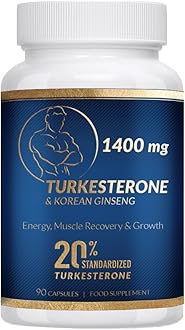 Turkesterone Supplement 1400mg, Ajuga turkestanica Extract, Energy, High Strength, Standardized to 20% Turkesterone + Ginseng Muscle Growth and Strength 90 Cap.