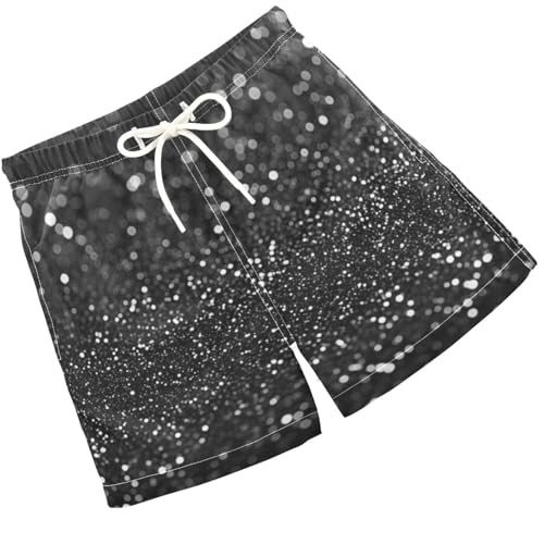 Pigsaly Boys Swim Trunks Dark Charcoal Gray Silver Gradient Flashing Glitter Boys Board Shorts Swimsuit Swimwear XS