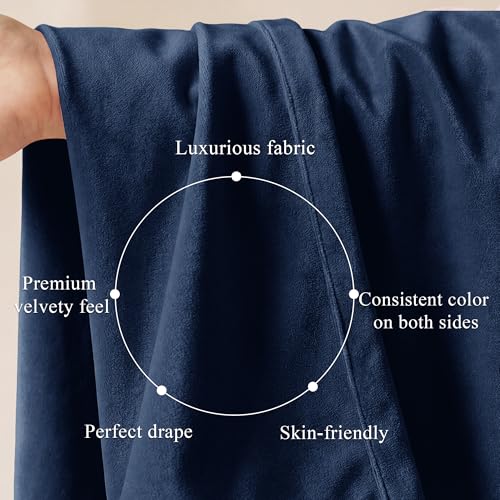 Image of Navy Blue Velvet Extra Curtains for Living Room, W52xL120, 2 Panels | 300GSM Soft Velvet, Thermal Insulated, Back Tab Curtain Panels Elegant Decor, Window Drapes for Dining Room, Kitchen, Office