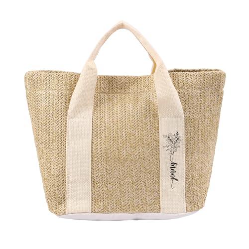 Ahgmeside Personalized Straw Beach Tote Bag, Large Monogram Design with Flowers, Women Mother’s Day Gift (Styles 4)