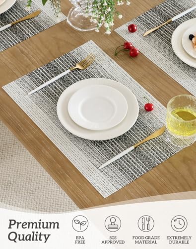 Image of Leetaltree Woven Vinyl Placemats Set of 4,Black& White