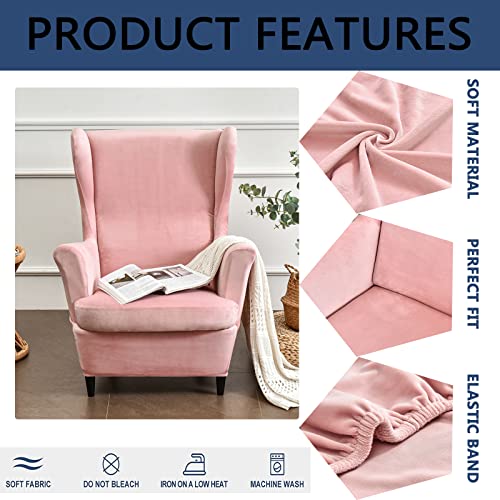 Haoyong Velvet Wingback Armchair Covers 2-Piece Elastic Stretch Wingback Chair Sofa Slipcover Soft Wingback Chair Slipcover Washable Armchair Protector Cover For Living Room Wedding And Party #TOP1