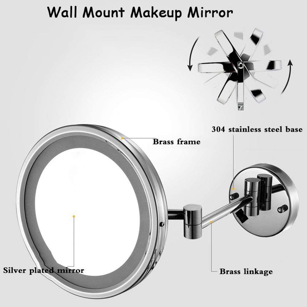 Specchio da trucco da parete, Specchio cosmetico da bagno con specchio allungabile 8(Plug)