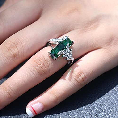 Women s 925 Sterling Silver Ring Inlaid Square Topaz Zircon Diamond Emerald Ring Ladies Rainbow Gemstone Engagement Wedding Ring Cocktail Party Eternity Promise Band Ring ST.129 (7)