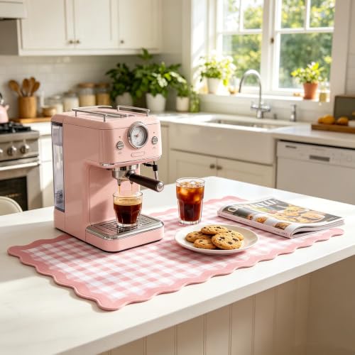 yuboo 31"×15.7" Scalloped Pink White Gingham Washable Pastel Desk Mat Kawaii Cottagecore Aesthetic Grid Desk Pad Plaid Desktop Keyboard Cute Mouse Mat Office Cubicle Decor Gaming Mouse Pad — view 6