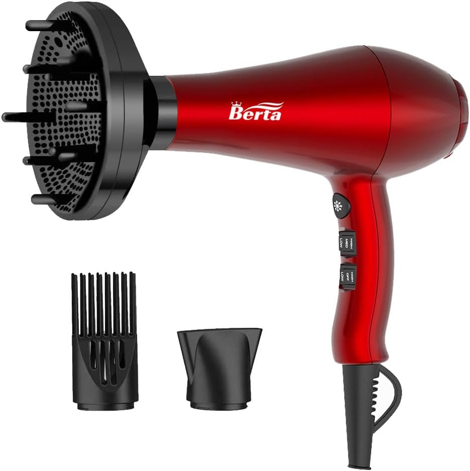 Berta 104DII 1875 Watt 2 Speed 3 Heating IR Ceramic Hair Dryer with 1.8 meter Cord
