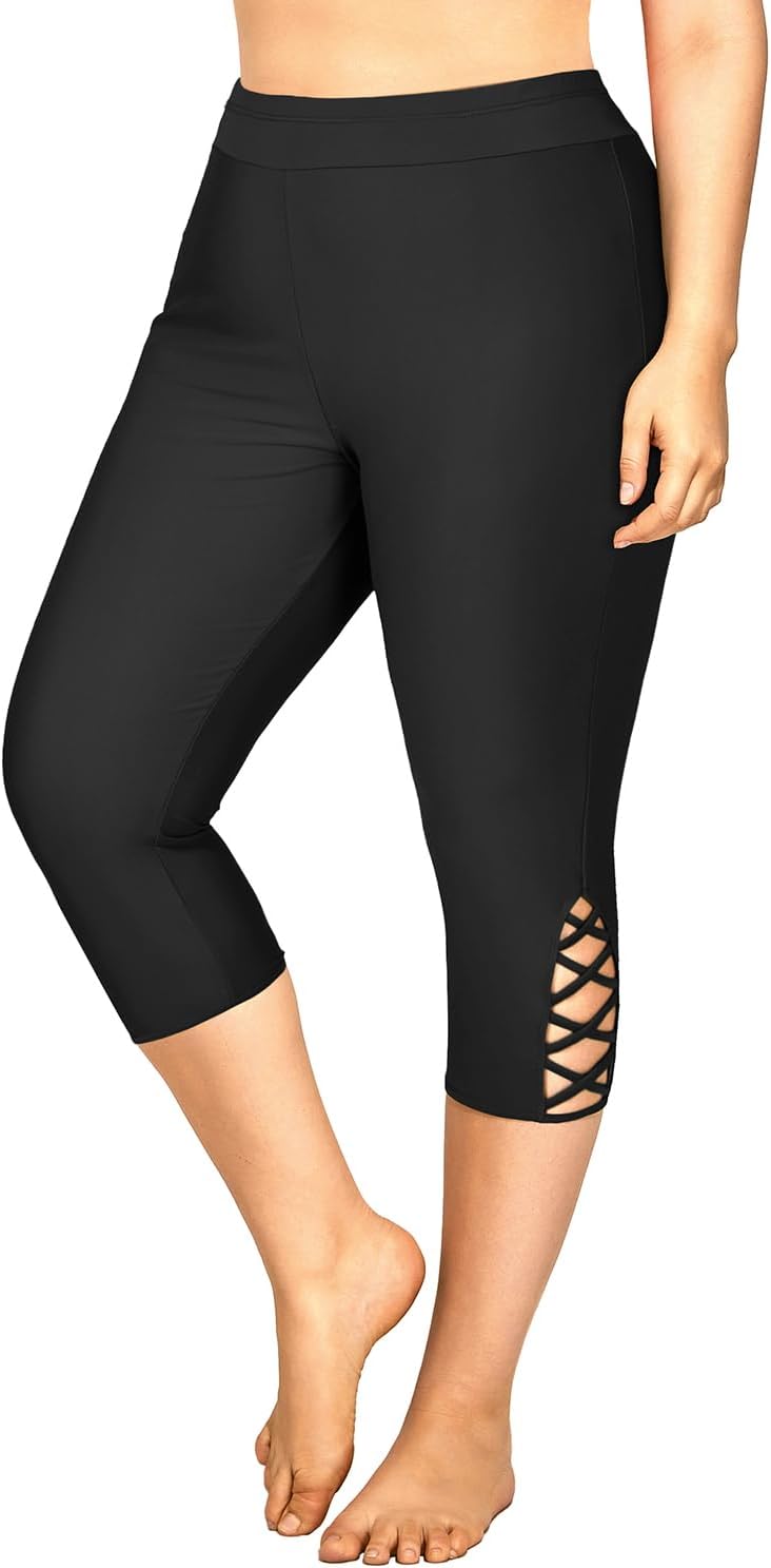 Holipick Plus Size Swim Pants for Women Swim Capris High Waisted Swim Leggings UPF 50+ Long Swim Shorts