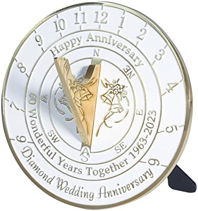 Anniversary Sundial Gift For 60th Diamond Wedding Anniversary 1963-2023. Recycled Brass Home Decor Garden 60 Year Present Idea Handmade In UK For Parents, Grandparents, Friends Or Couples