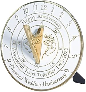 Anniversary Sundial Gift For 60th Diamond Wedding Anniversary 1963-2023. Recycled Brass Home Decor Garden 60 Year Present Idea Handmade In UK For Parents, Grandparents, Friends Or Couples