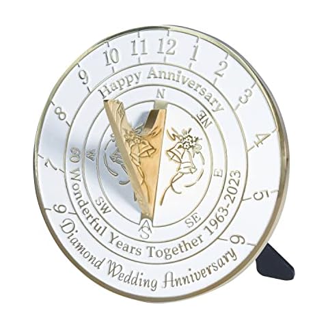Anniversary Sundial Gift For 60th Diamond Wedding Anniversary 1963-2023. Recycled Brass Home Decor Garden 60 Year Present Idea Handmade In UK For Parents, Grandparents, Friends Or Couples Cover
