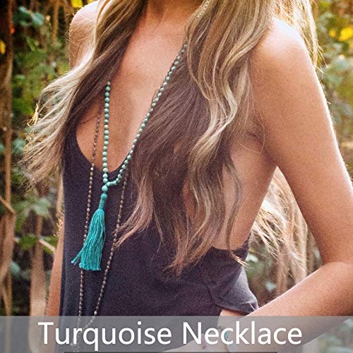 JAYUMO 8mm Mala Beads Necklace Natural Stone Meditation Statement Necklace Hand Knotted Japa Yoga Rosary Prayer Beaded Tassel Necklace2