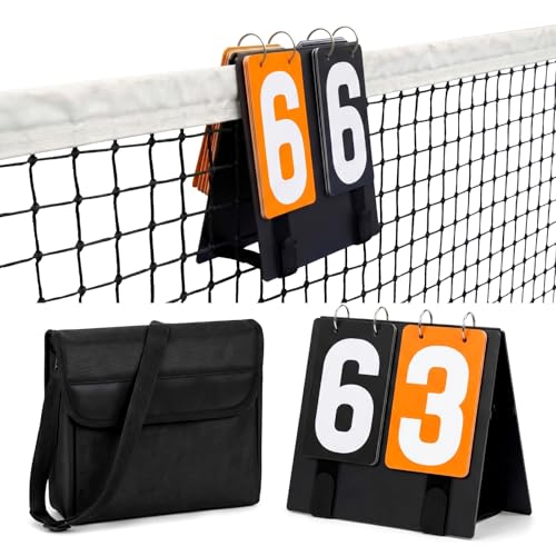 Hiboom 1 Pcs Over Net Tennis Score Keeper with Black Oxford Storage Bag PVC Flip Scoreboards (0-9) Portable Tennis Score Cards for Net Volleyball Basketball Coaching Indoor Outdoor Sports Activities
