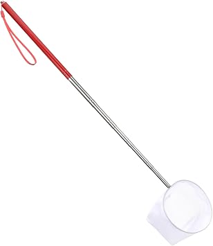 Aquarium Fish Net, 4 Inch Small Round Fishing Net with 8.6" to 39" Long Extendable Stainless Steel Handle Red Fine Mesh Shrimp Nets Tank Pond Food Residue Debris Skimming Tool for Fish Shrimp