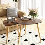 BAMEOS Bamboo Nesting Triangle End Table,Set of 2 Side Table Modern Minimalist Coffee Table for Living Room (Walunt)