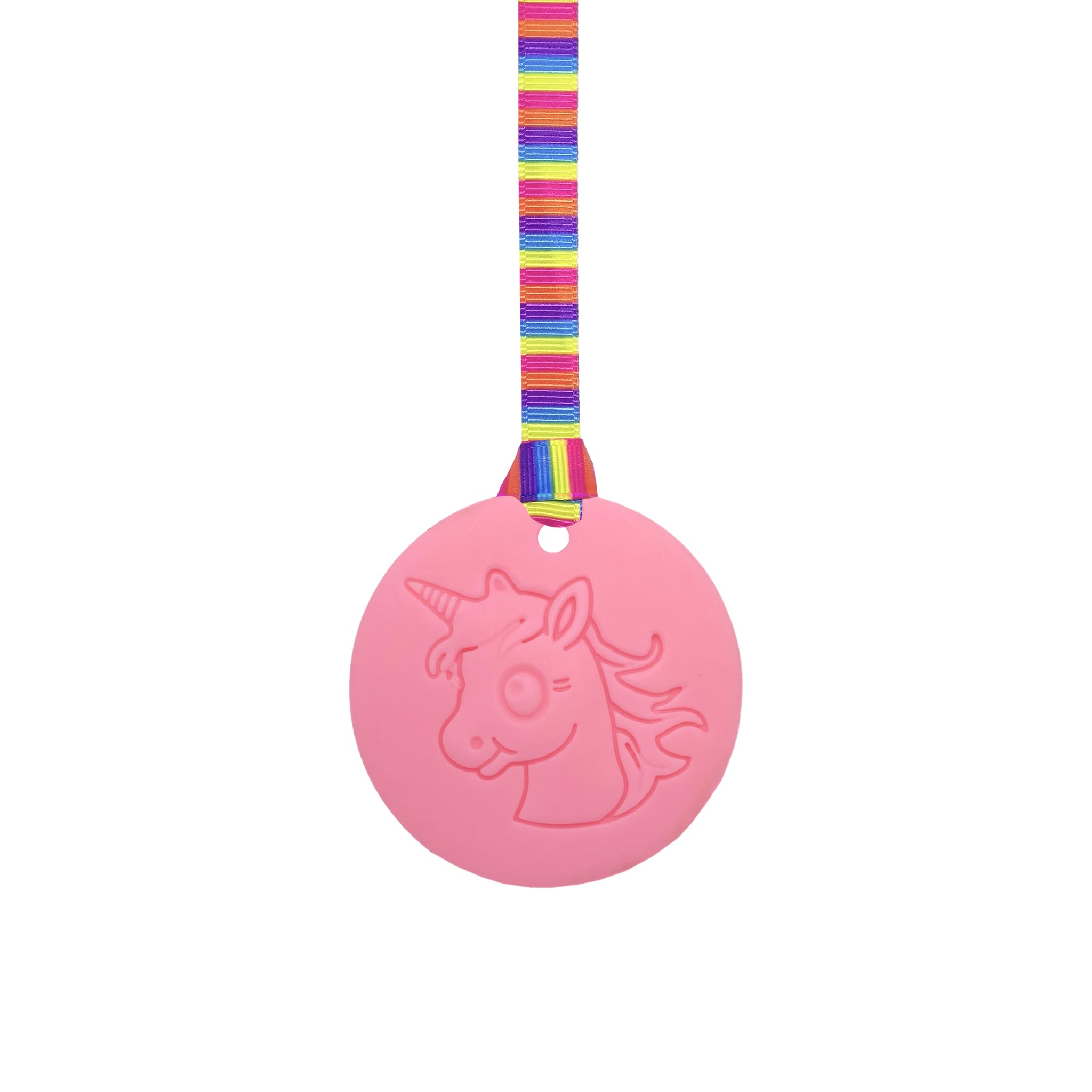 Unicorn Chew Necklace with Lanyard - Light Pink - Sensory Chew for Kids with Autism, Anxiety & ADHD – 100% Food Grade Silicone - Sensory Oojamabobs (8 Designs Available) (Pink Stripes, 54cm Lanyard)