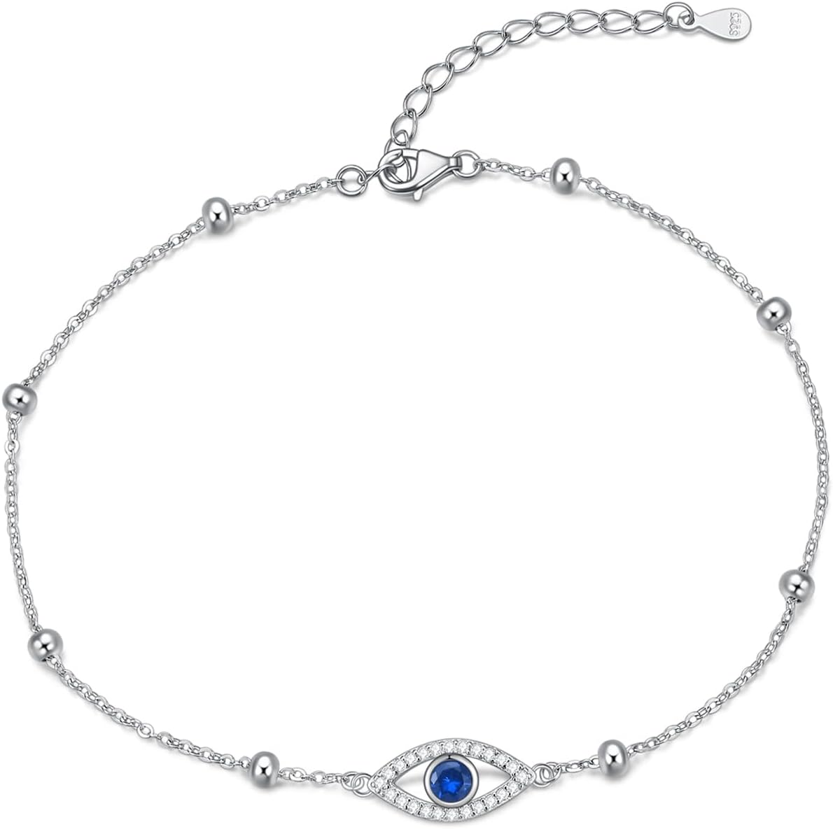 Rnivida 925 Sterling Silver Evil Eye Cross Chain Bracelet for Women,Adjustable