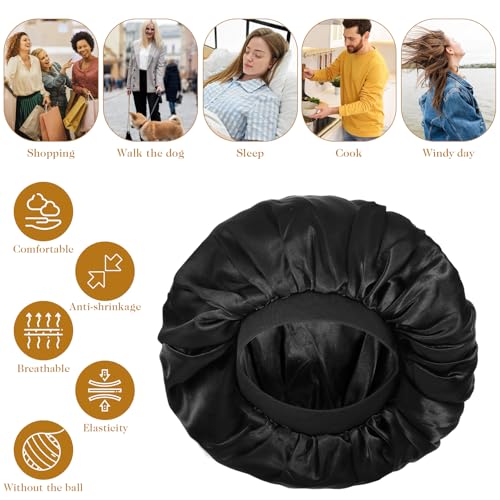 COMNICO Seidenhaube zum Schlafen, Silk Bonnet Sleep Cap, Nachtwickel-Schlafhaube mit Verstellbarem Riemen, wendbare Schlafhaube, Satinhauben für Frauen und Männer mit lockigem Haar