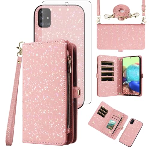 Coque Samsung A71 5G à paillettes style portefeuille pour sorties et soirées