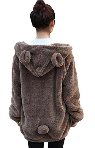 Women's fluffy Bear Tail Hoodies,Winter Rabbit Tail Hoodies,Plush Sweatshirt Fleece Jacket Coats Long Sleeve (coffee bear)