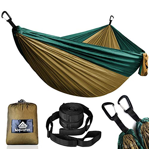 NATUREFUN Ultraleichte Reise Camping Hängematte Atmungsaktiv, Schnelltrocknendes Fallschirm Nylon | 2 x Premium Karabiner, 2 x Nylon-Schlingen Inbegriffen