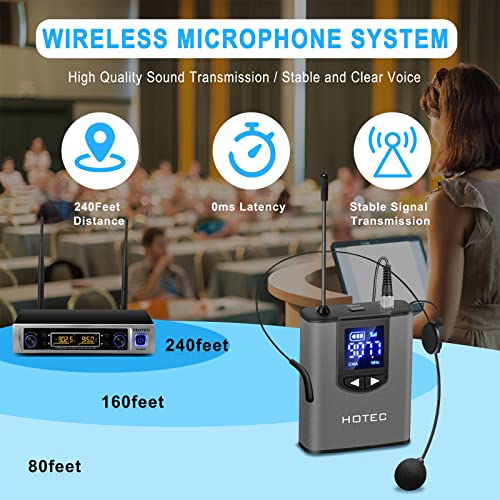 Hotec Uhf Dual Wireless Microphone System With Lapel Lavalier And Headset Microphones Over Pa, Mixer, Speaker, Karaoke Machine For Church, Training, Classroom, Interview (H-K25) #TOP2