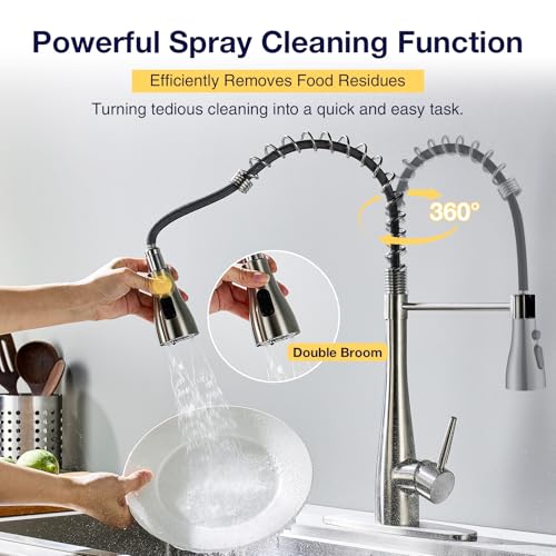 Image of Kitchen Faucets with Pull Down Sprayer, High Arc Single Handle Classic Stainless Steel Sink Faucet 1 or 3 Hole, Suitable for Farmhouse Camper Laundry Rv Bar, Brushed Nickel