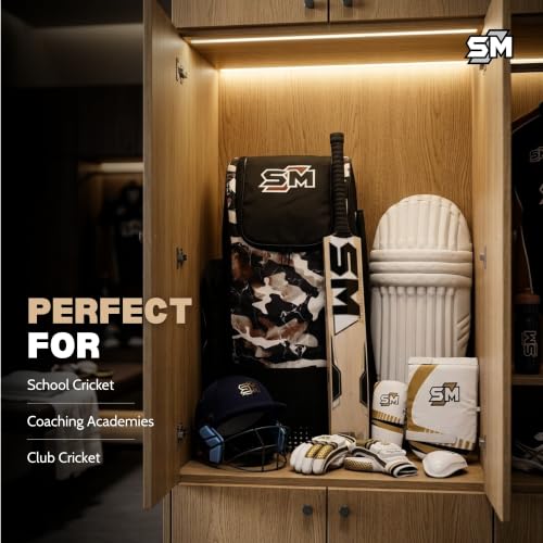 Image of SM Legend Complete Cricket Kit for Men | Cricket Set | 8-Piece: Kashmir Willow Bat + Premium Cloth Helmet + Calf Skin Gloves + Thigh + Arm + Abdominal Guard | Top-of-Range Club Kit | Size SH