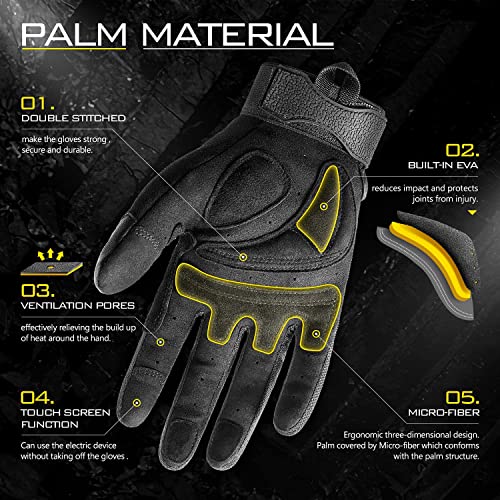 Gramfire Tactical Touch Screen Gloves For Men And Women, Tpr Knuckle Protective Non-Slip Breathable Palm Padded Gloves, For Motorcycle Hiking Airsoft Paintball Outdoor Sports And Work, L #TOP4