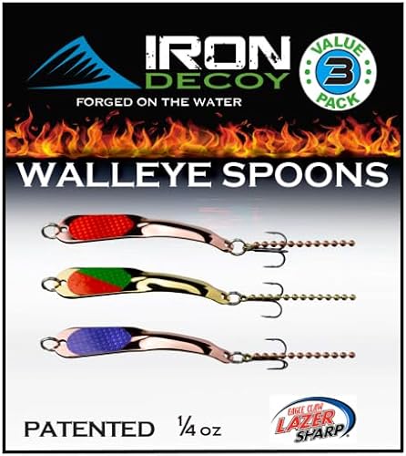 Walleye Spoon Fishing Lures, Iron Decoy, Multipack Bundle, Kit, Casting, Trolling, Jigging, Ice Fishing, Lake, River, Stream
