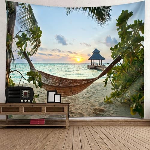 Plage au coucher de soleil tapisserie murale tissu deco chambre ados