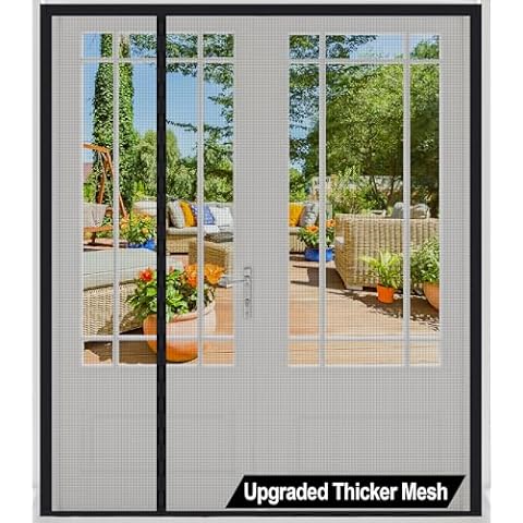 Reversible Left Right Side Opening Wide Magnetic Screen Door Fits Door to 60 x 80, Heavy Duty Polyamide Fibers Mesh French Door Screen Magnetic Closure for Front, Patio Sliding Door,Screen 62" x 81" Cover