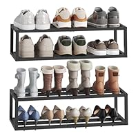 HOOBRO Wall-Mounted Shoe Rack, 2 Pack Hanging Metal Shoe Shelf, Space-Saving Shoe Storage Organizer, Holds 12-16 Pairs, Shoe Holder for Entryway, Closet, Small Spaces, Black EBK44XJP201